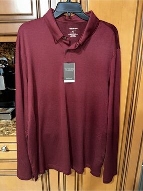 Brand New Van Heusen Men's Long Sleeve Polo - Maroon Size XL